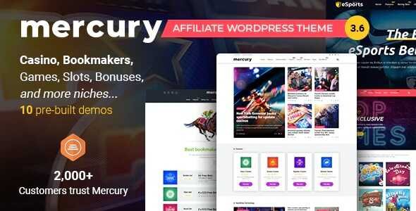 Mercury Theme GPL v3.9.11 - Affiliate, Casino, Gambling & Other Niches. Reviews & News WordPress Websites